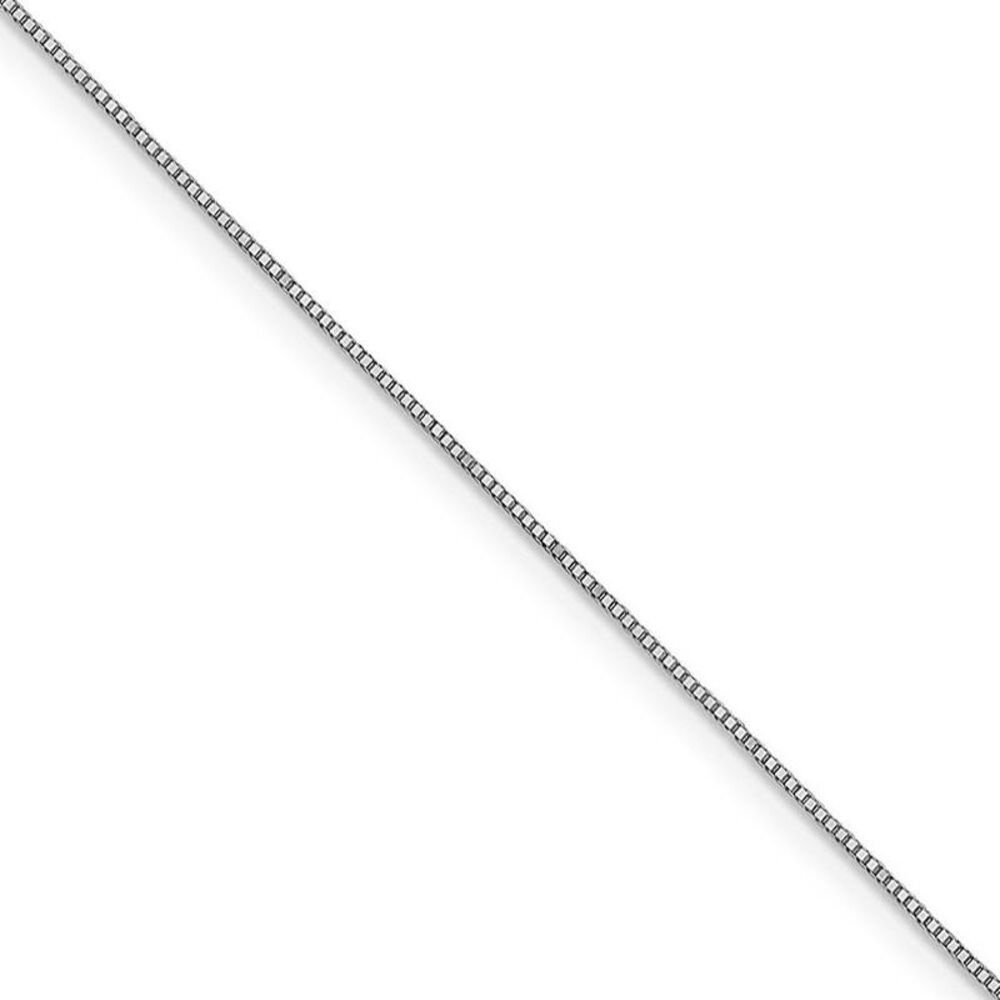 0.8mm 14k White Gold Solid Box Chain Lobster Clasp Necklace, 16 Inch